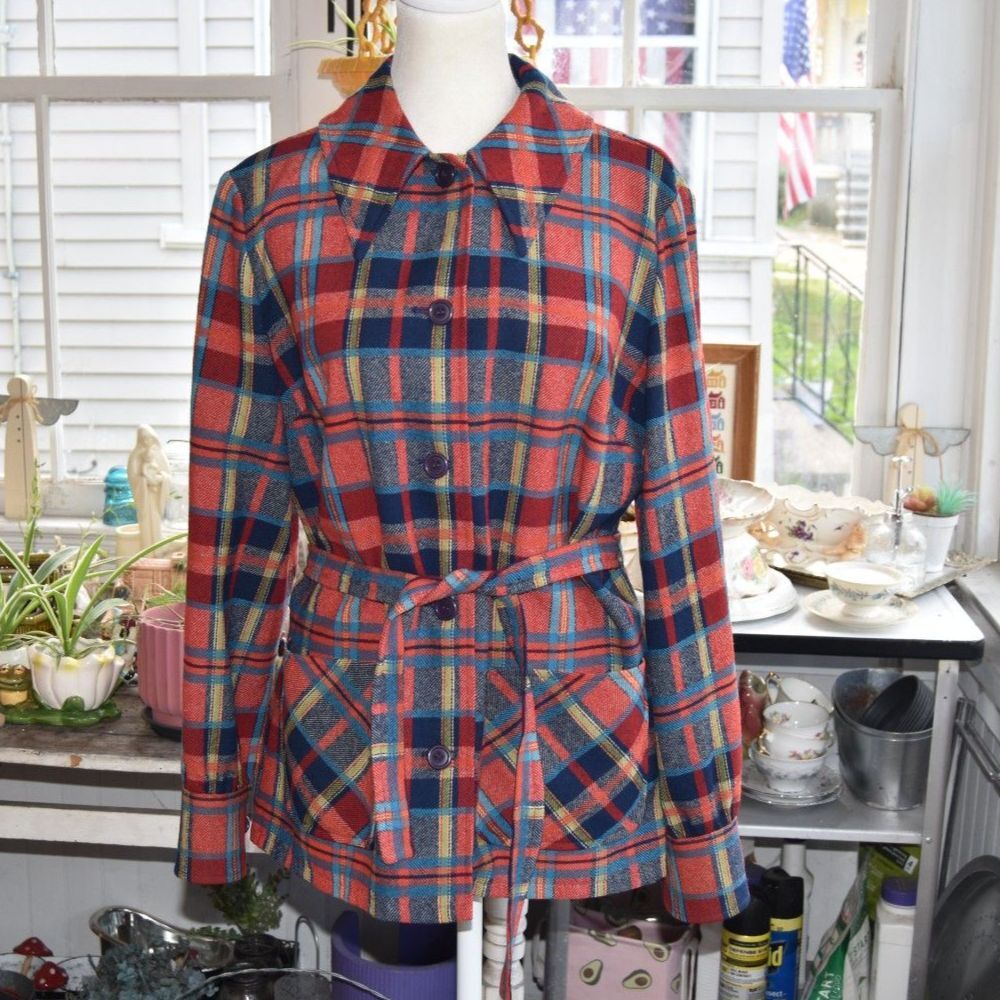 Vintage 60s-70s Pendleton Knockabouts Virgin Wool Plaid Belted Jacket Women's M